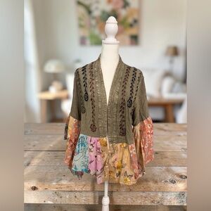 Young Threads 🌺 Boho Patchwork Embroidered Bell Sleeve Top NWT Size S